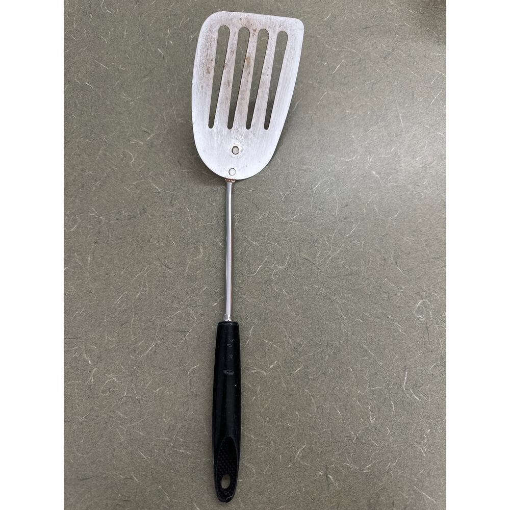Vintage EKCO USA Stainless Steel Slotted Turner Spatula Black Handle 13” Kitchen